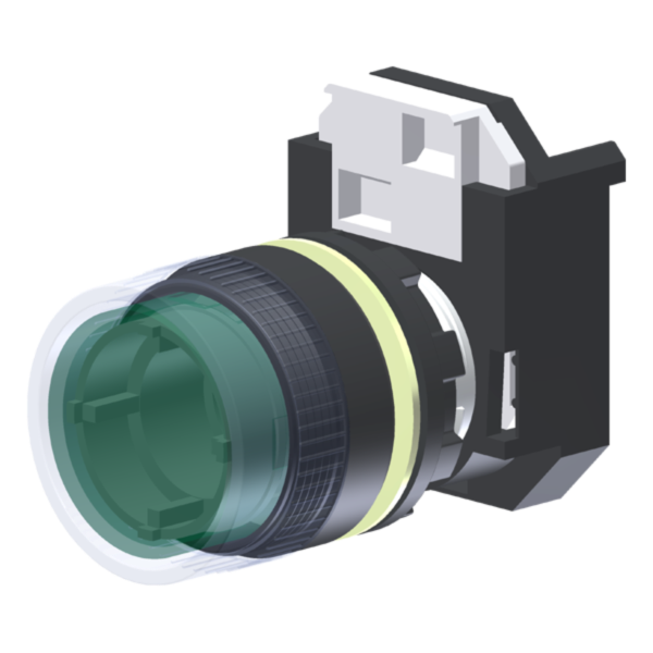 C2XLPV – Botão Luminoso Protegido Verde Moldura Redonda p/ Furo 22mm