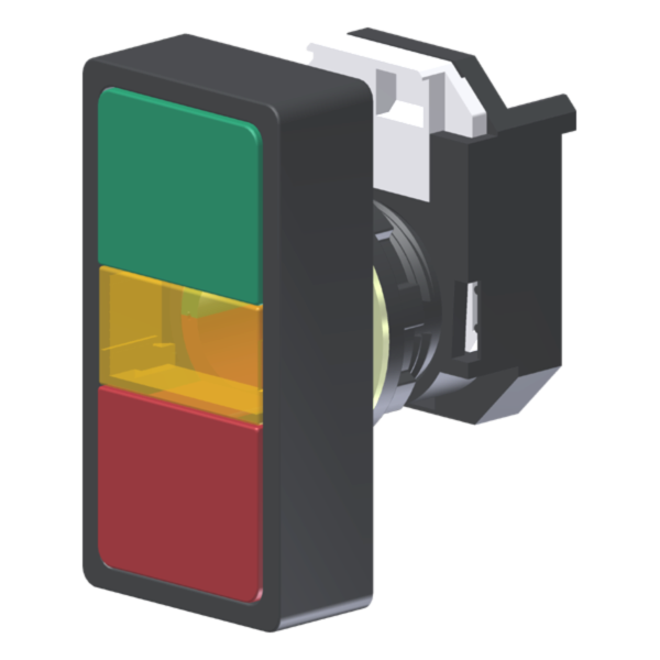 C4XDP – Botão Duplo Verde/Vermelho e Sinalizador Central Amarelo Moldura Quadrada p/ Furo…