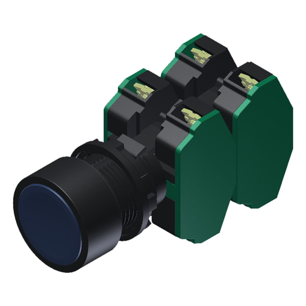 C9BNZ40 – Botão Compacto Raso Azul Moldura Redonda 1NA p/ Furo 22mm